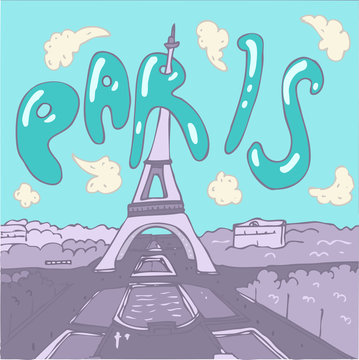 romance in Paris background vector Illustration, hand drawing