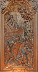 Fototapeta na wymiar Mechelen - Martyrdom of Saint John the Evangelist carving