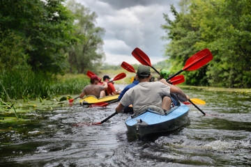 2014 Ukraine river Sula river rafting kayaking editorial photo - obrazy, fototapety, plakaty