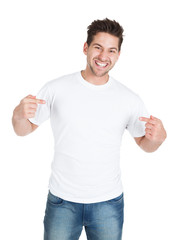 Smiling Young Man Pointing Itself