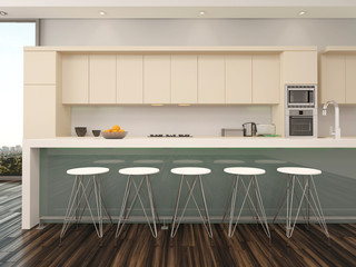 Modern open plan apartment kitchen interior