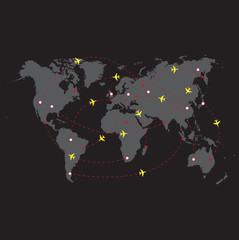 Vector illustration night travel world map