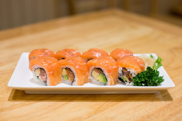 salmon sushi rolls