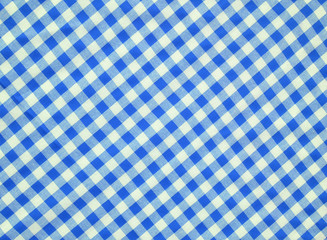 Blue checkered fabric closeup , tablecloth texture