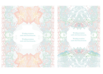 Wedding invitation cards with floral elements.