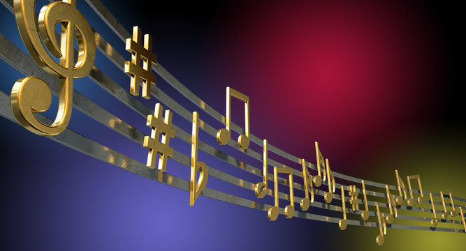 Gold Music Notes On Wavy Lines