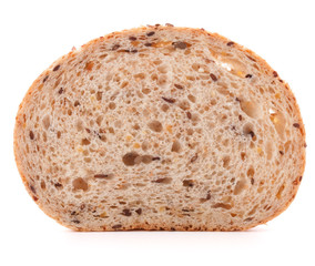 Slice of fresh white grained bread isolated on white background