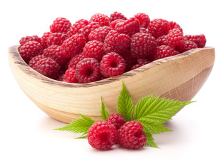 raspberries in wooden bowl