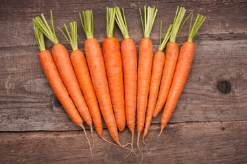 fresh carrot bunch on grungy wooden background