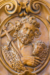 Leuven - Carved relief of Saint John the Baptist