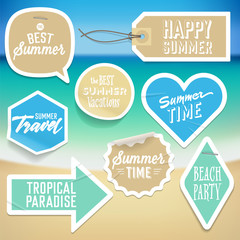 Summer holiday vacation stickers and labels