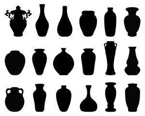 Black silhouettes of the jars and vases 2, vector