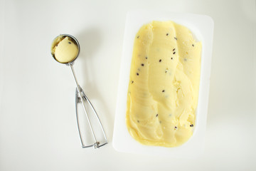 ice cream in tray container on white background