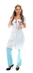 Sexy nurse standing on white background