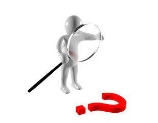 3d man investigate problem with magnifying glass