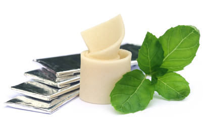 Chewing gum with mint leaves