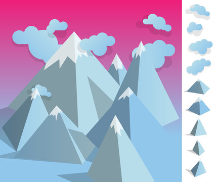 Illustration of geometric iceberg mountaun landscape