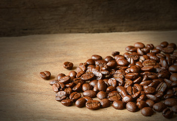 Coffee beans on grunge wooden