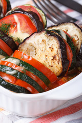 Tomatoes, eggplant and zucchini baked with cheese and dill
