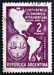Postage stamp Argentina 1957 Map of Americas