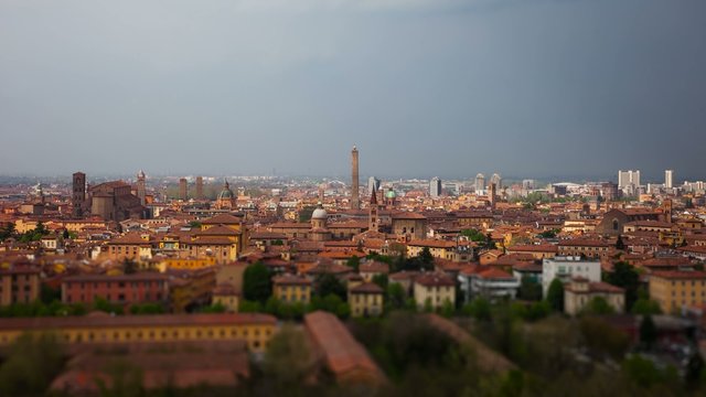 View of the City of bologna from the hills after a storm.