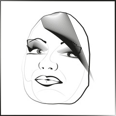 Sketch outline vector eyes lips face hair look obliquely.