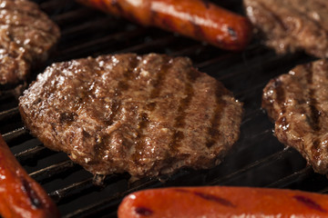 Hamburgers and Hot Dogs on the Grill