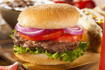 Hearty Grilled Hamburger with Lettuce and Tomato