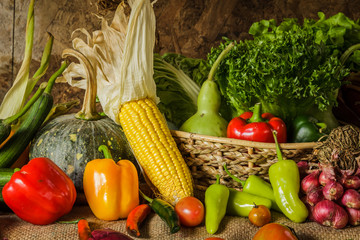 still life  Vegetables, Herbs and Fruit.