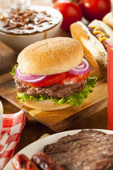 Hearty Grilled Hamburger with Lettuce and Tomato