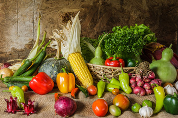 still life  Vegetables, Herbs and Fruit.