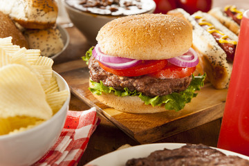 Hearty Grilled Hamburger with Lettuce and Tomato