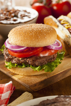 Hearty Grilled Hamburger with Lettuce and Tomato