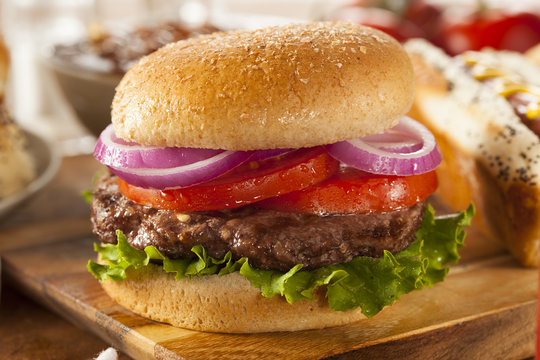 Hearty Grilled Hamburger with Lettuce and Tomato