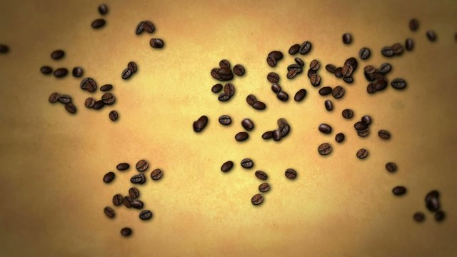 World map Coffee Bean on Old Paper Stop Motion