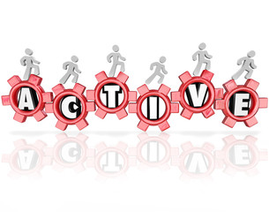 Active Word Gears People Exercising Physical Activity Fitness
