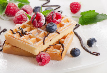 Belgian waffles with berries