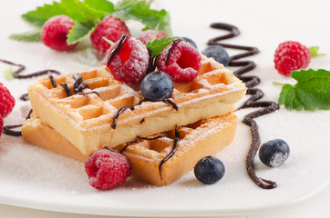 Belgian waffles with berries
