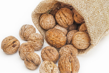 Wallnuts spilled from a bag