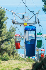 Multicolored cabins of cable railway