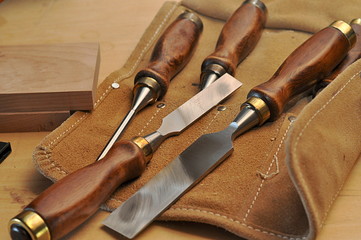 Wood chisel in leather wrap - 66812757