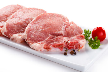 Fresh raw pork on white background