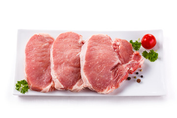 Fresh raw pork on white background