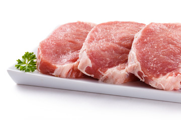 Fresh raw pork on white background