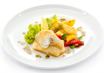 Fish dish - fried fish fillets and vegetables