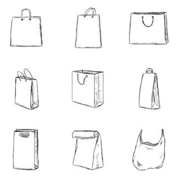 Vector Set of Sketch Shopping Bags Icons