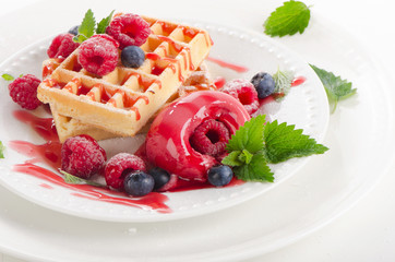 Belgian waffles with berries