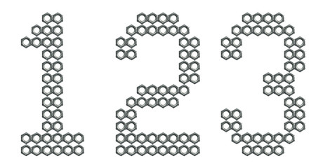 Industrial screw nuts digits 1, 2 and 3