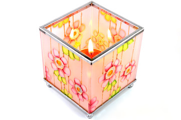 Burning of candle in the glass box for aromatherapy