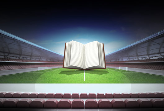 training book manual in midfield of magic football stadium
